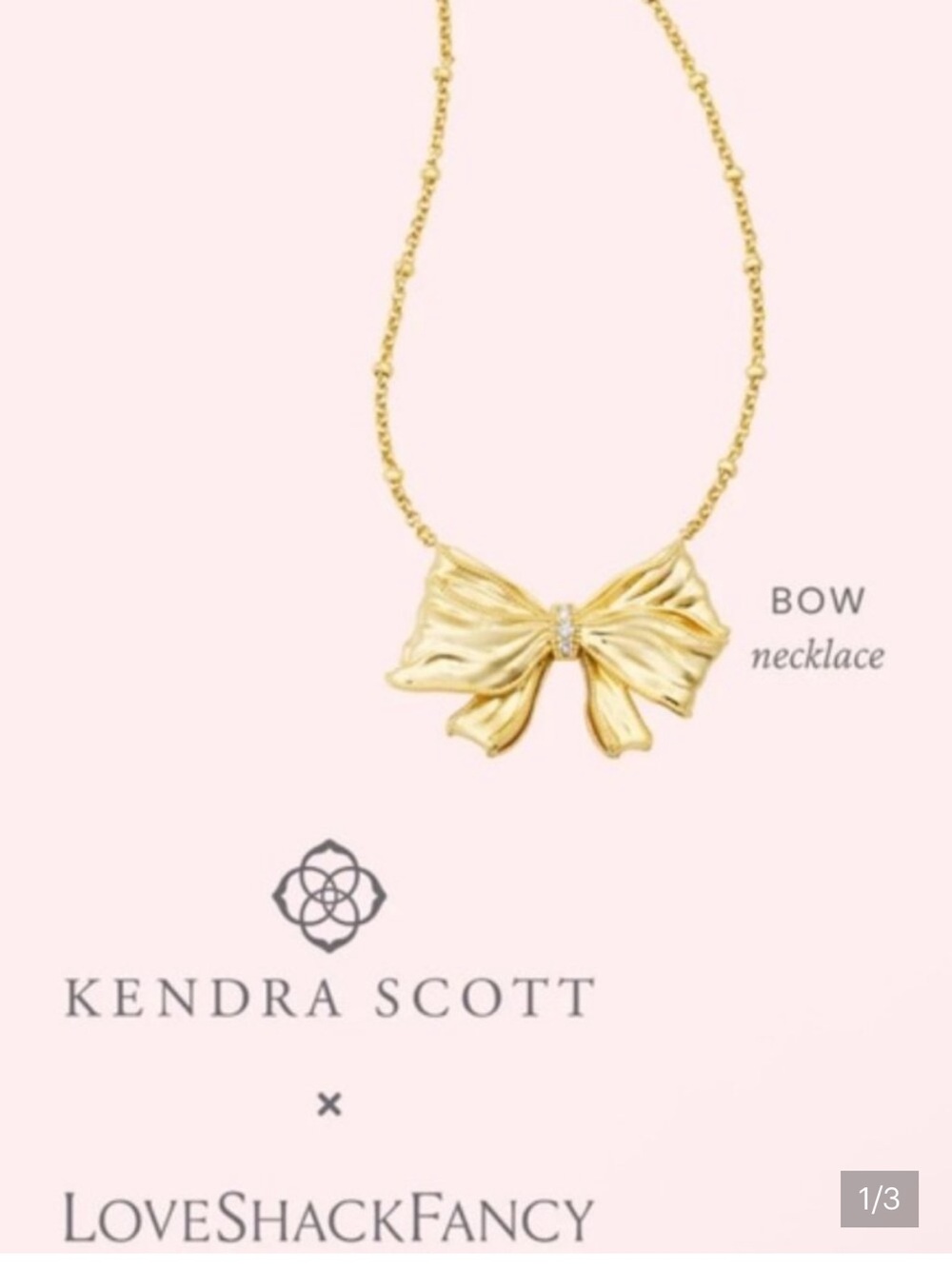 LoveShackFancy x Kendra Scott Gold Bow Necklace in White Crystal NEW